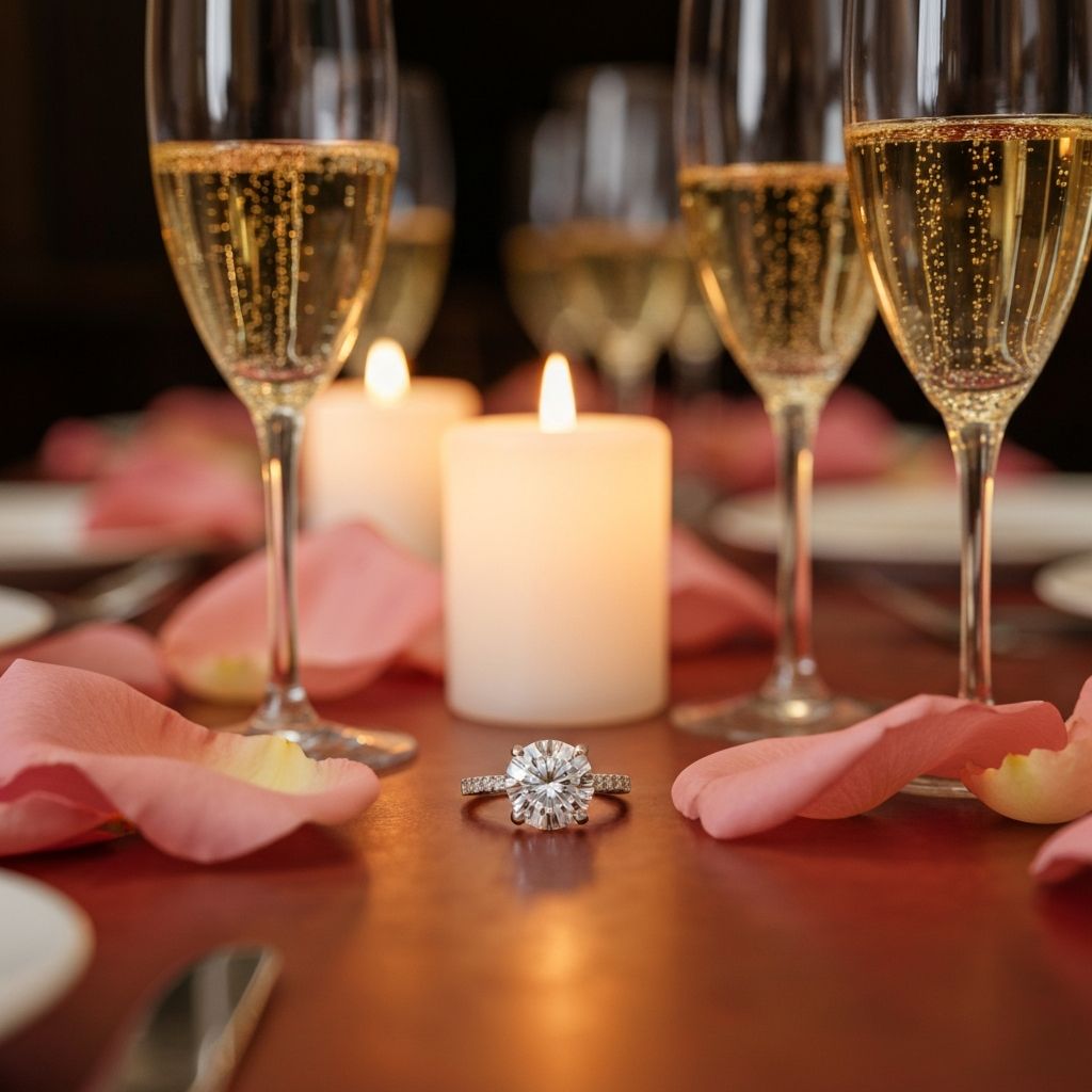Engagement ring and champagne details